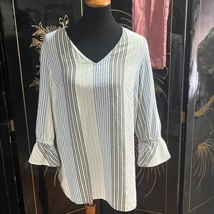 Jones New York Black and White Striped Blouse